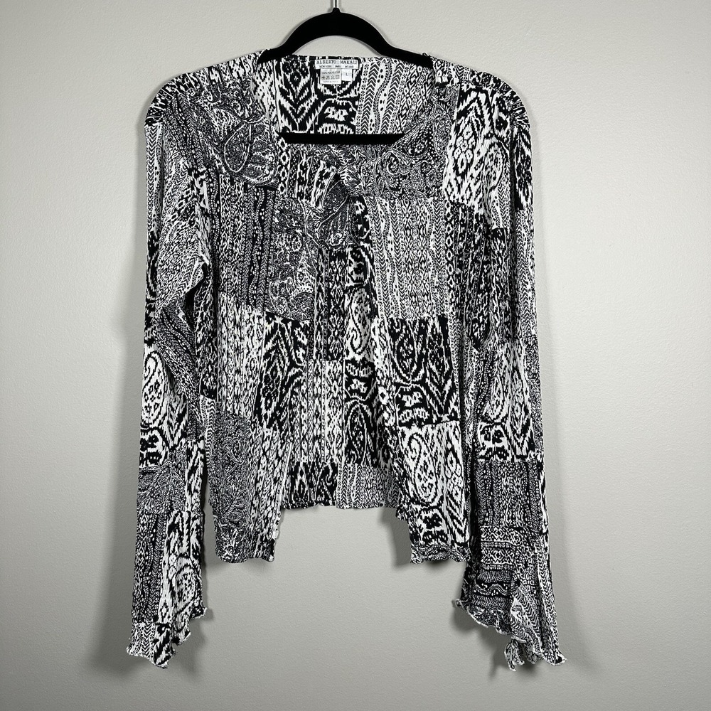 Alberto Makali Large Cardigan Black White Long Sleeve Sequin Patchwork Ruffle